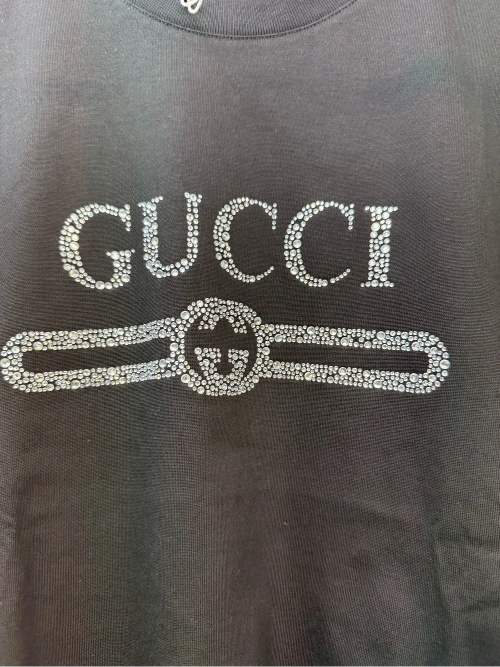 Gucci Black Logo Short-Sleeve Tee with Silver Graphic